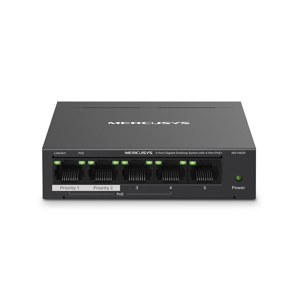 Mercusys MS105GP 5-Port Gigabit Desktop Switch with 4-Port PoE+ Mercusys MS105GP 5-Port Gigabit Desktop Switch with 4-Port PoE+